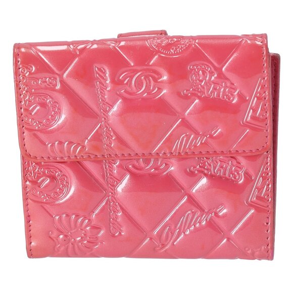 CHANEL Symbol Lucky Charm Double-hook Wallet Pink Patent Leather - Picture 1 of 5
